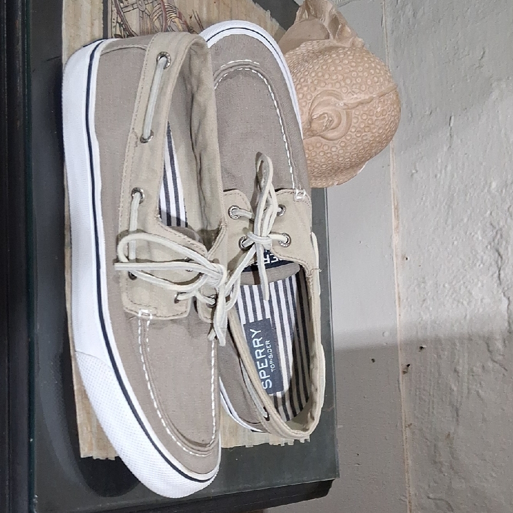 Sperry Khaki Canvas Boat Shoes